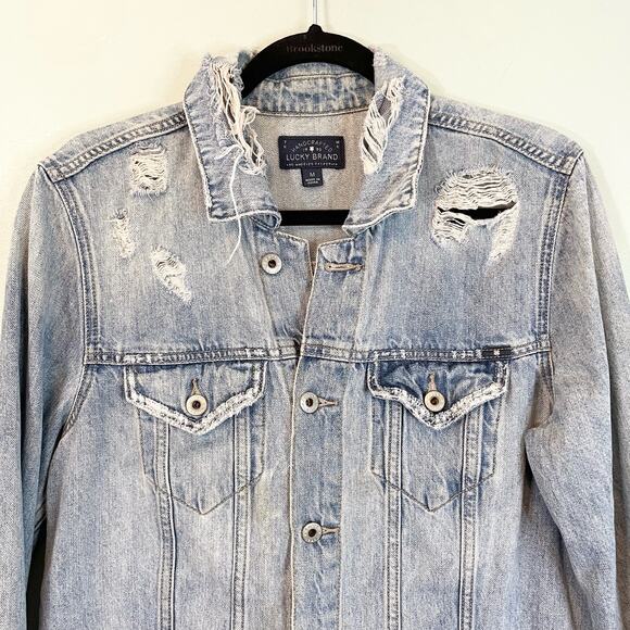 Lucky Brand Women Light Blue Long Sleeve Distressed Denim Button Up Shirt Medium - Picture 3 of 11